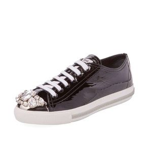 Miu Miu Embellished Cap-toe Leather Sneakers